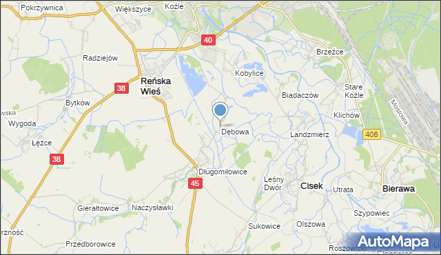 mapa Dębowa, Dębowa gmina Reńska Wieś na mapie Targeo